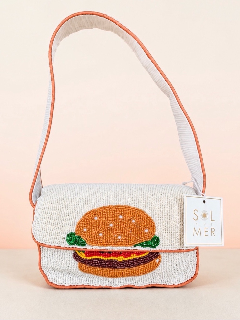 NWT Sol & Mer Beaded Hamburger Shoulder Bag Novelty Food Purse Handbag